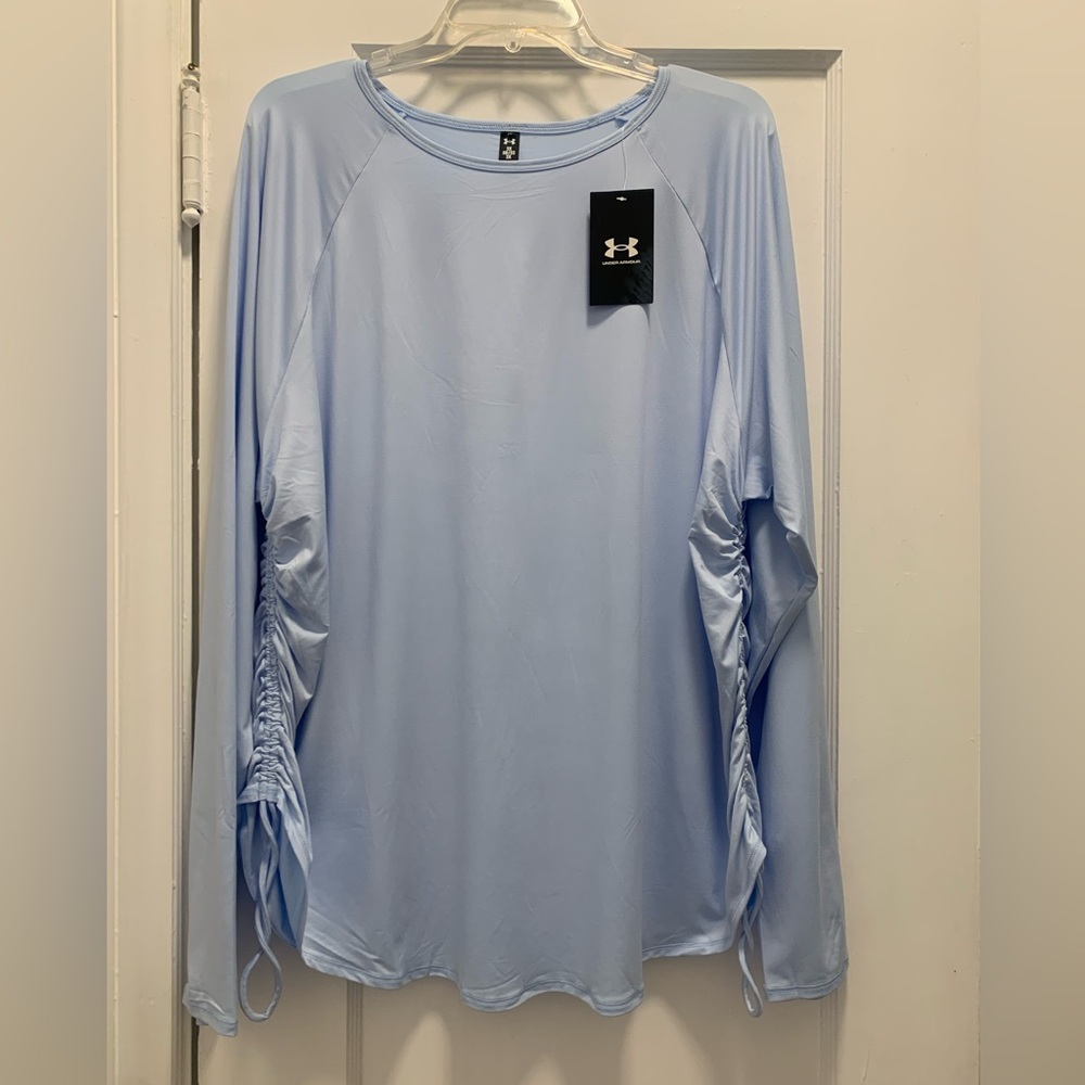 NWT Under Armour Women's Sky Blue Long Sleeve Loose Fit Cinched Sides Top SZ 2X